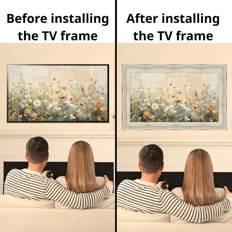Elegant white gold bezel TV frame, samsung tv frame