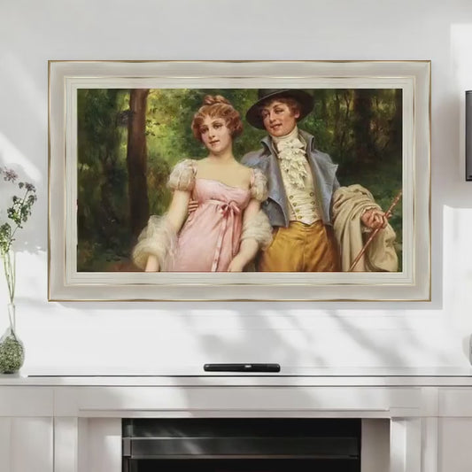Elegant white gold bezel TV frame, samsung tv frame